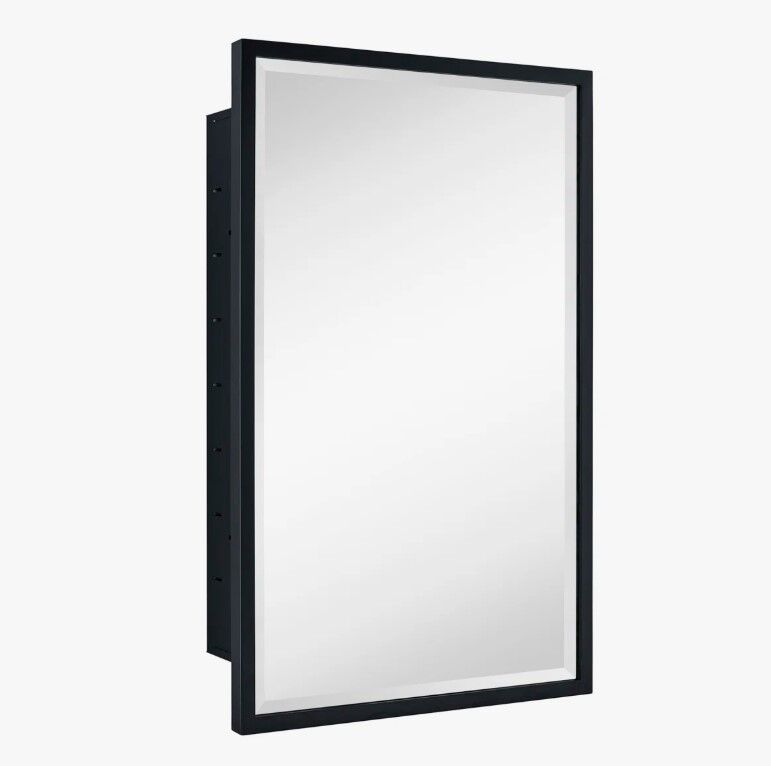16" x 24" BLACK Haddison Recessed Framed Medicine Cabinet with Mirror and Adjustable Shelves
