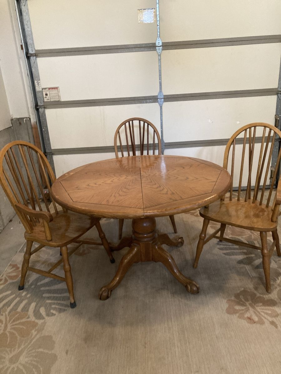 48 Inch Oak Dining Table with Ball & Claw Feet and 3 Chairs