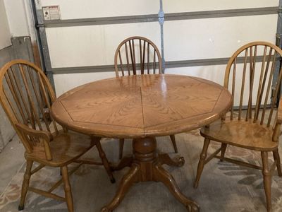 48 Inch Oak Dining Table with Ball & Claw Feet and 3 Chairs
