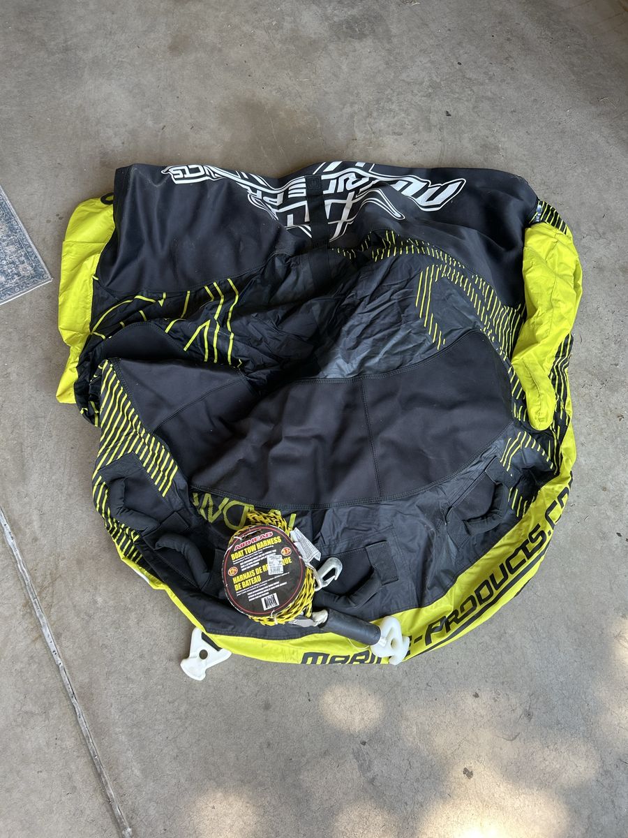 Towable Water Tube Cover with Airhead Boat Tow Harness. 2 person tube