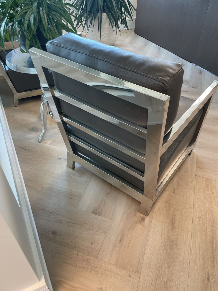 2 Gray Leather Chairs Metal Frame Like New $350