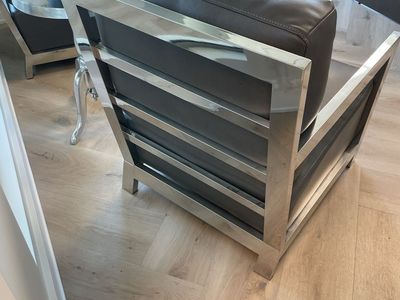 2 Gray Leather Chairs Metal Frame Like New $350