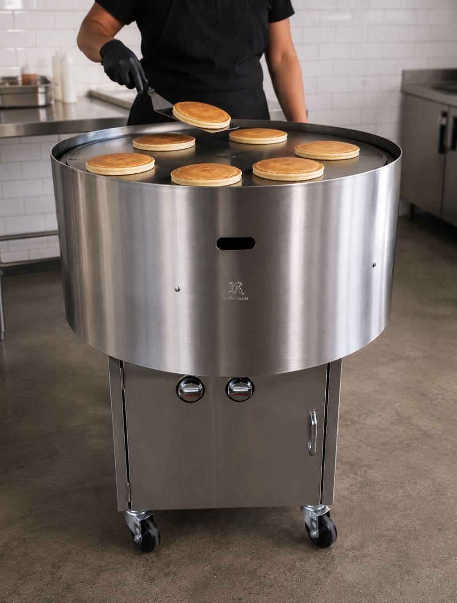 Round Revolving Electric Griddle Grill Cart - Stainless Steel, 34" Diameter Cooking Surface