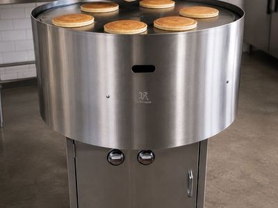 Round Revolving Electric Griddle Grill Cart - Stainless Steel, 34" Diameter Cooking Surface