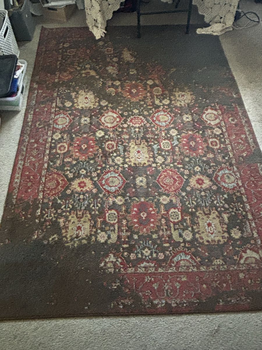 Patterned Area Rug, Multi-color Floral Design, Good Condition