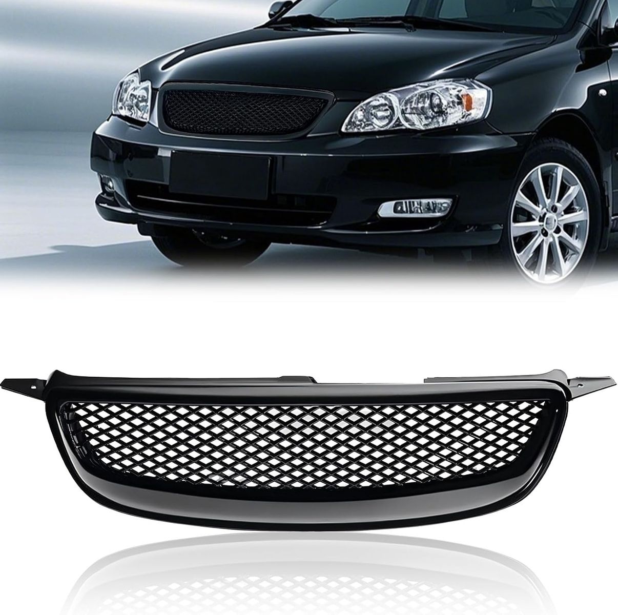 2003-2018 Toyota Corolla CE LE S XRS Hood Mesh Grille ABS Plastic Glossy Black