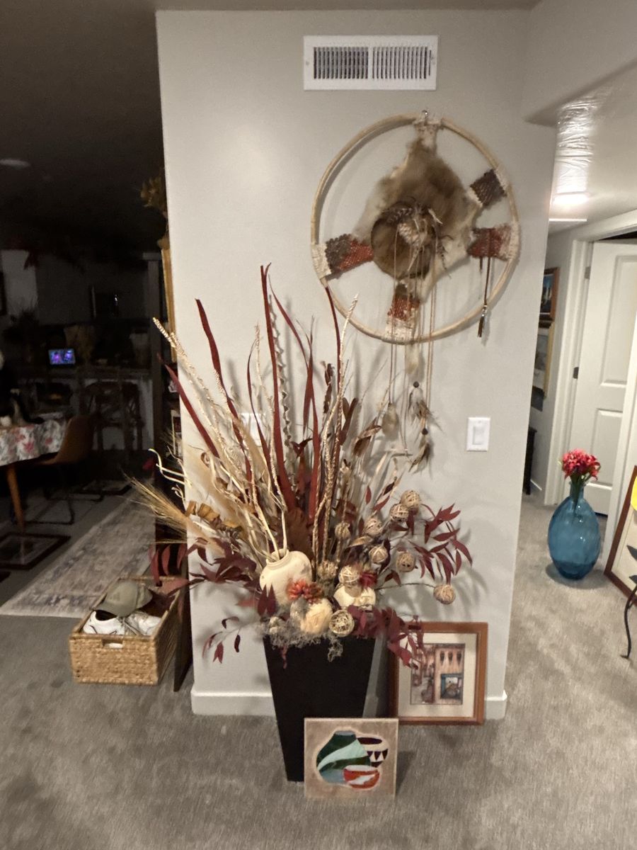 Large Decorative Floor Vase Arrangement with Dried Botanicals and Decorative Balls
