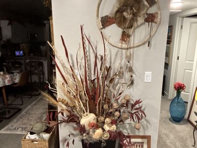Large Decorative Floor Vase Arrangement with Dried Botanicals and Decorative Balls