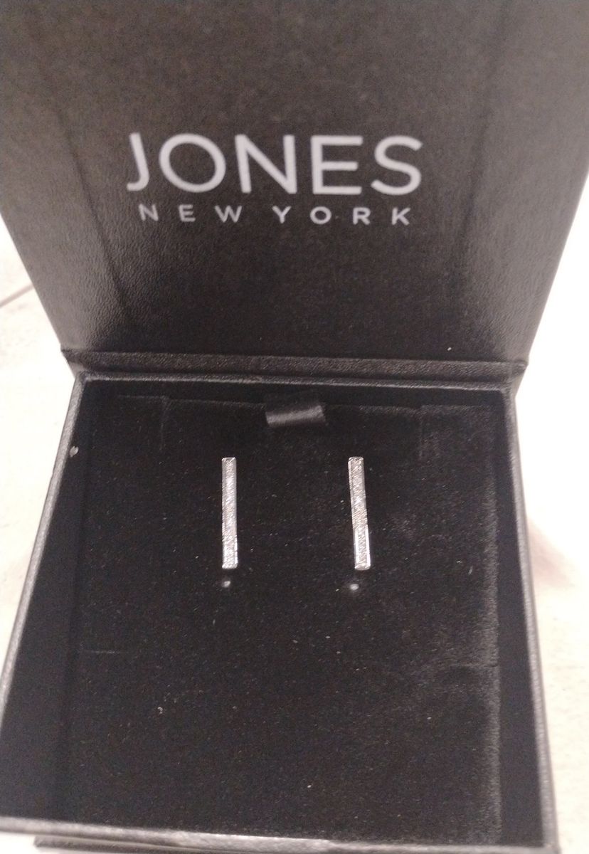 Jones New York Silver Cubic Zirconia Bar Stud Earrings