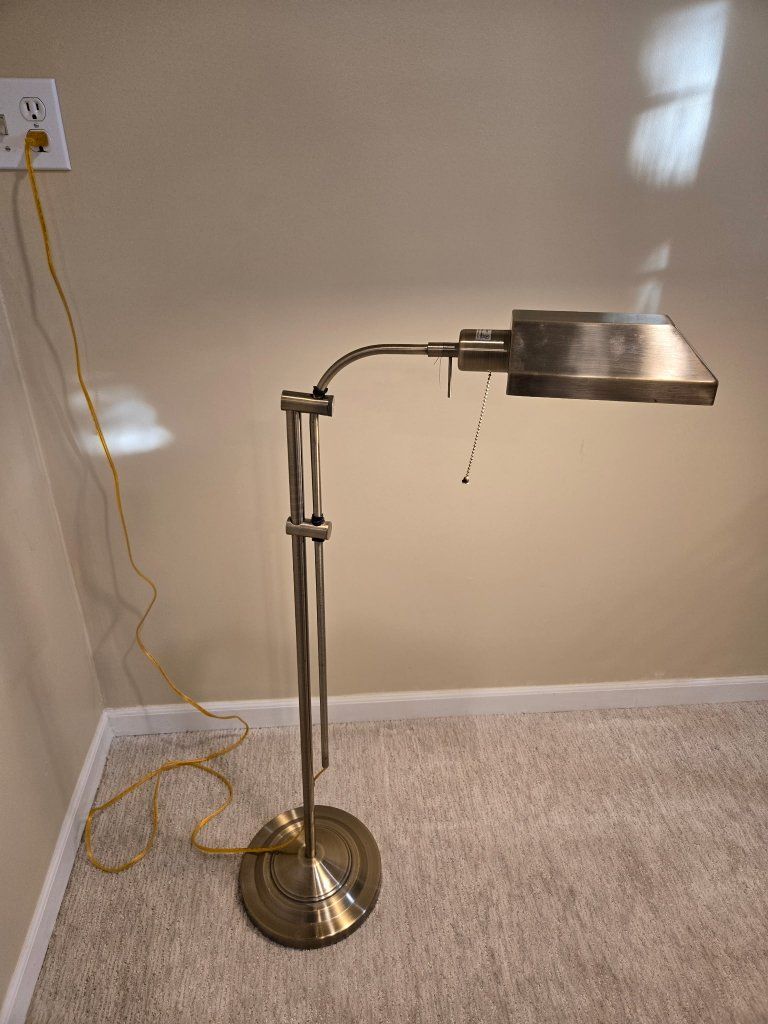 Adjustable Bankers Style Floor Lamp - Brushed Brass Finish with Pull Chain