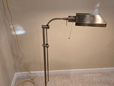 Adjustable Bankers Style Floor Lamp - Brushed Brass Finish with Pull Chain