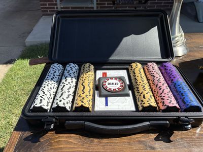 Slow play poker case with chips and two deck of cards