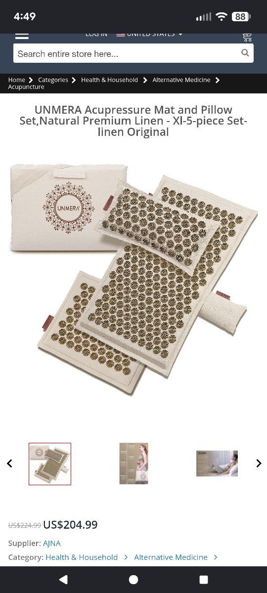 UNMERA Acupressure Mat and Pillow Set - Natural Premium Linen, 5-Piece XL Set
