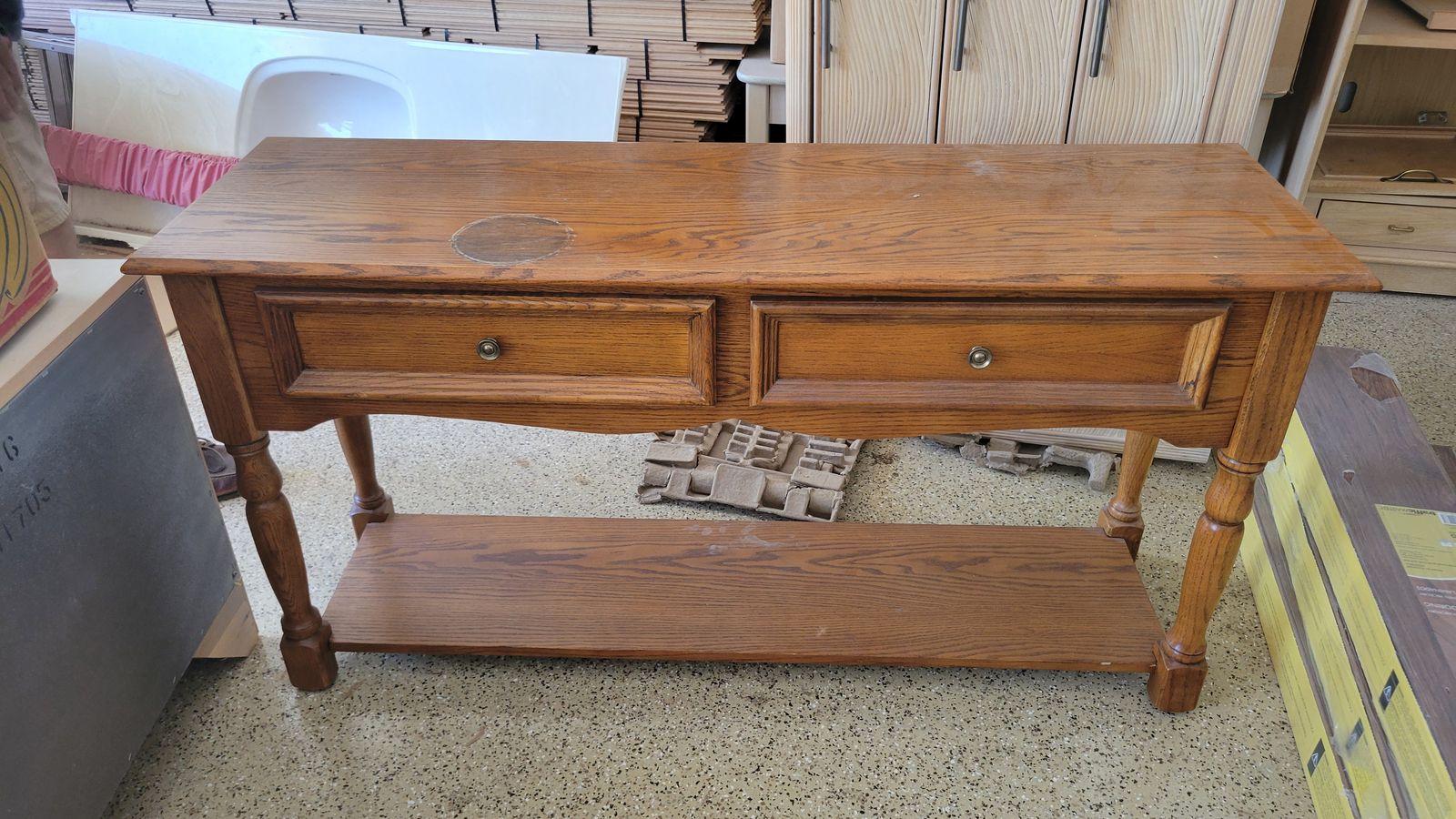Oak Finish Console Table with 2 Drawers and Lower Shelf - Classic Entryway or Sofa Table