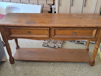 Oak Finish Console Table with 2 Drawers and Lower Shelf - Classic Entryway or Sofa Table
