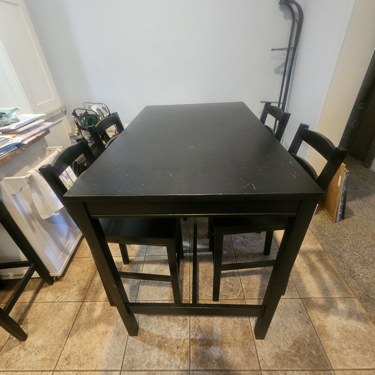 Black Dining Table & 4 Chairs - Compact Kitchen/Bar Set
