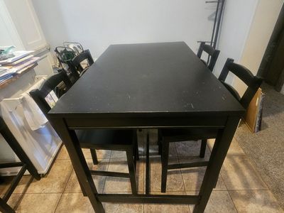 Black Dining Table & 4 Chairs - Compact Kitchen/Bar Set
