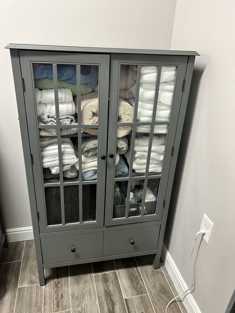 Tall gray cabinet