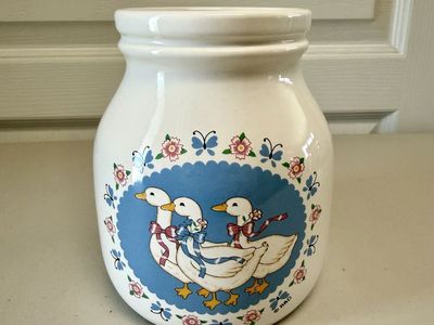 Vintage 1980’s Treasure Craft Ribbon Geese Canister Jar