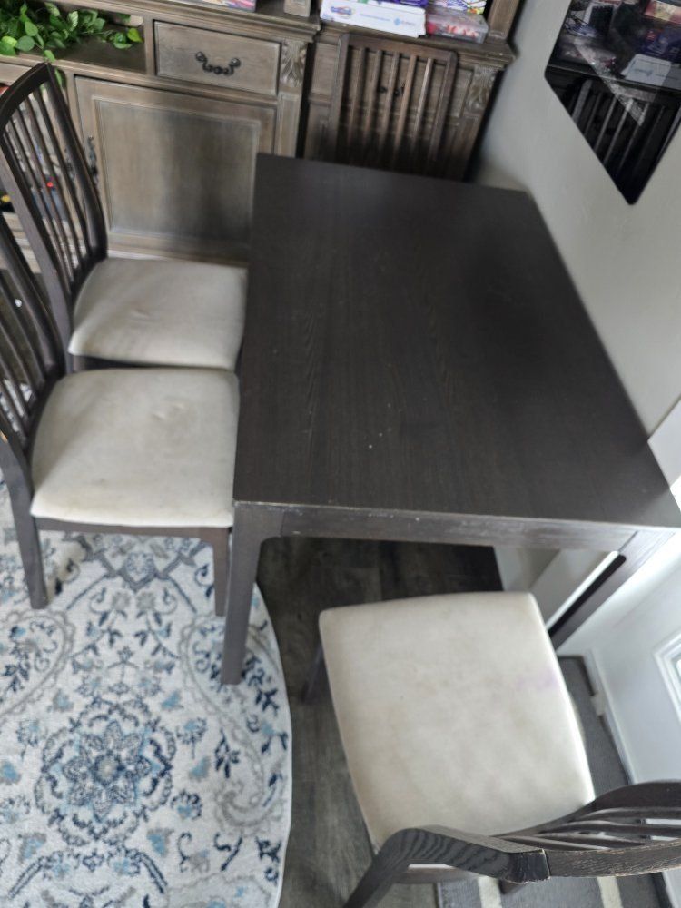 Dark Wood Extendable Dining Table with Chairs Set and bench