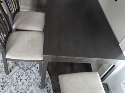 Dark Wood Extendable Dining Table with Chairs Set and bench