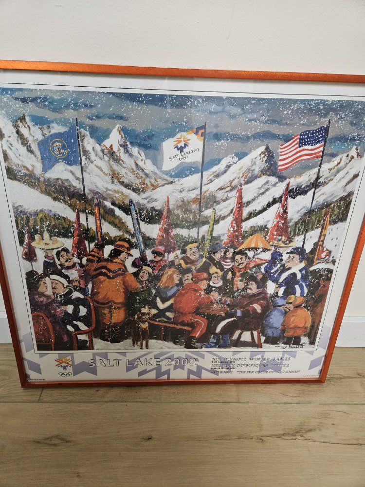 Salt Lake 2002 Winter Olympics Framed Art Poster Guy Buffet The Fun of the Olympic Games