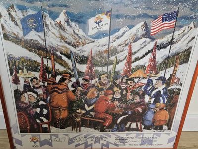 Salt Lake 2002 Winter Olympics Framed Art Poster Guy Buffet The Fun of the Olympic Games