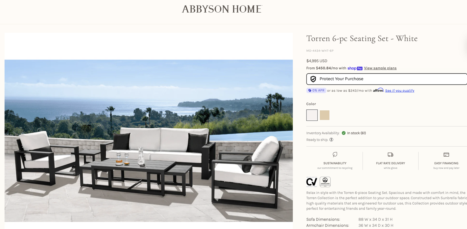 Abbyson home Table and chairs 6 piece outdoor set - Sunbrella