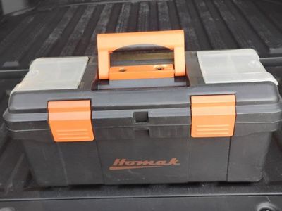 Homak Tool Box Filled with Assorted Tools Including Craftsman Wrenches and Ratcheting Wrench Set.