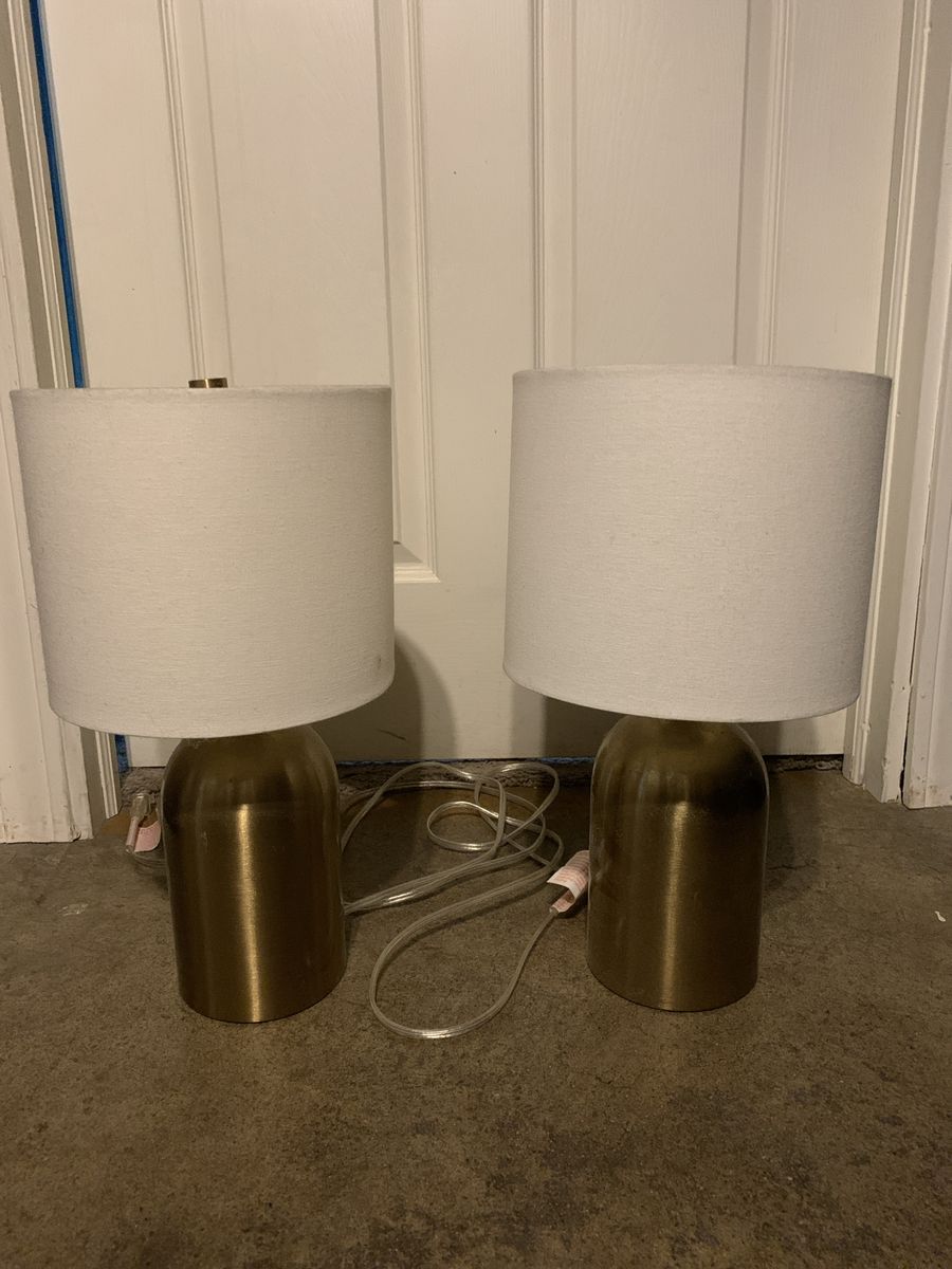 Set of 2 Brass Table Lamps with White Shades