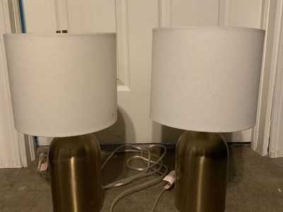 Set of 2 Brass Table Lamps with White Shades