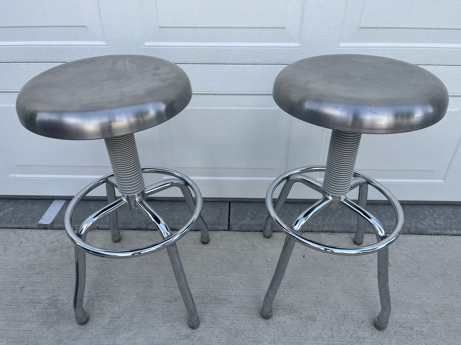 Industrial Adjustable Steel Bar Stools / Shop Stools – Pair