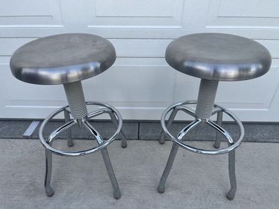 Industrial Adjustable Steel Bar Stools / Shop Stools – Pair