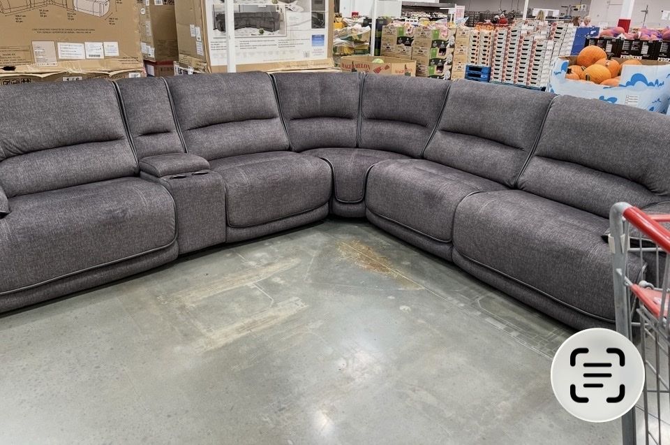 Dark Gray Fabric Sectional Sofa with Built-in Console and Cup Holders