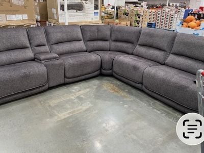 Dark Gray Fabric Sectional Sofa with Built-in Console and Cup Holders