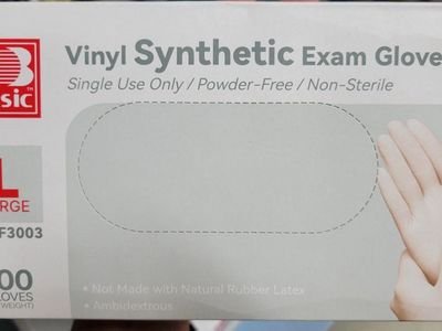 NEW- Basic Vinyl Exam Gloves Large 100pk Powder-Free