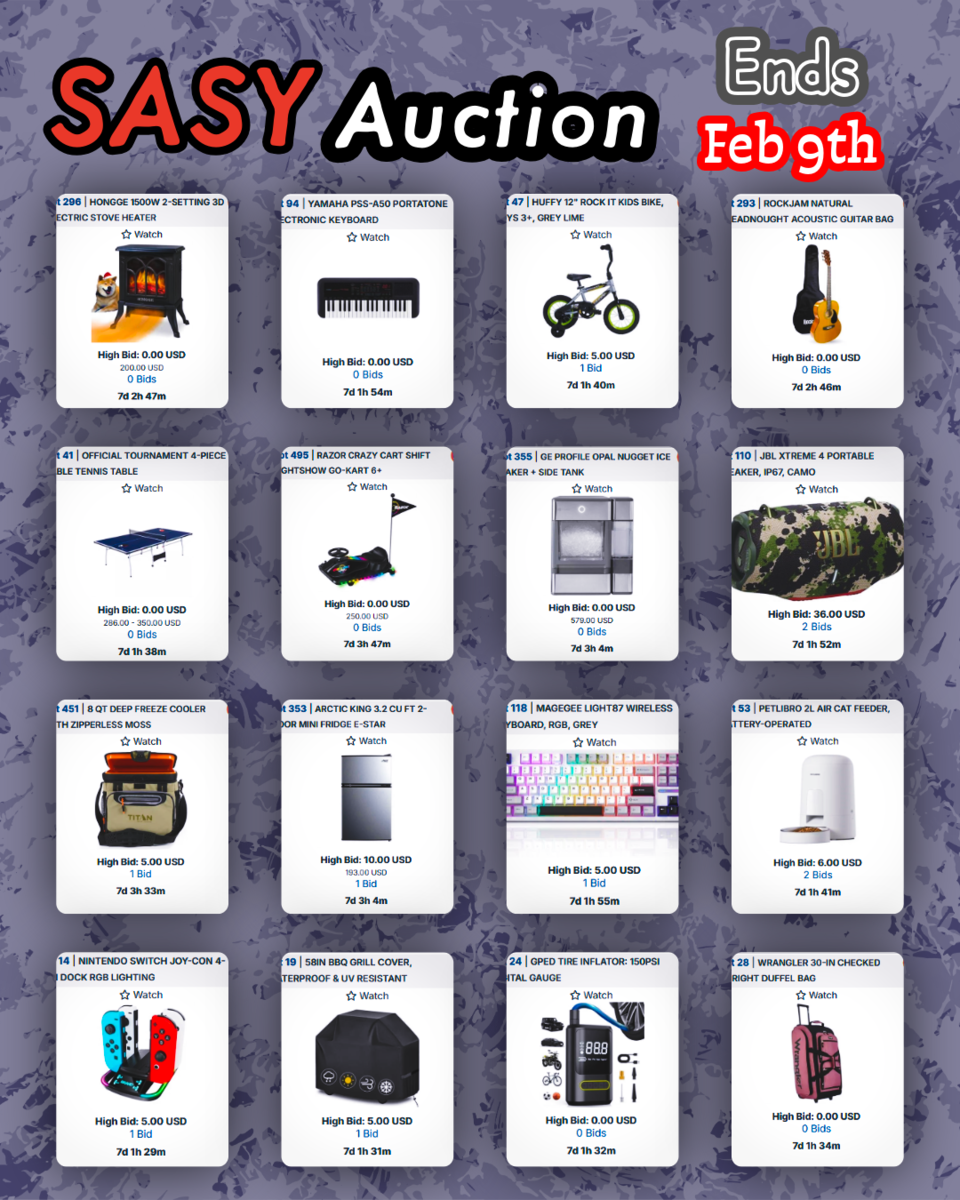 SASY Auction on HiBid – Toys, Tools, Home Goods & More! Ends Today Feb 9th @ 6PM.