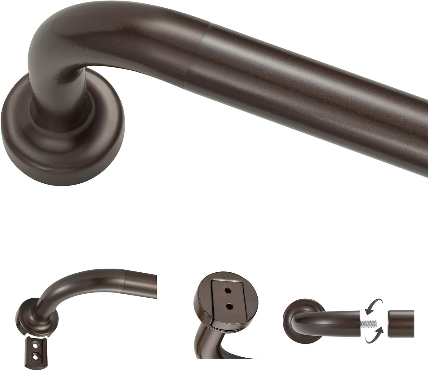 2 Pack - Dark Bronze Curtain Rods for Windows 100-150",1 Inch Disc Wrap Around Curtain Rod