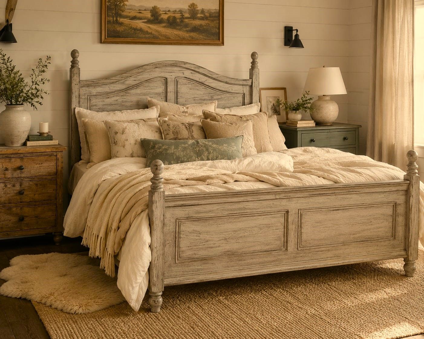 Weathered Wood King Bed Cottagecore Farmhouse French Country Western