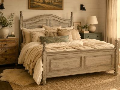 Weathered Wood King Bed Cottagecore Farmhouse French Country Western