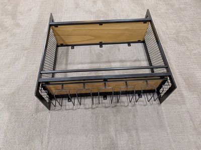 Industrial Style Metal & Wood Wall Mounted Wine Rack & Stemware Holder - 2-Tier Storage