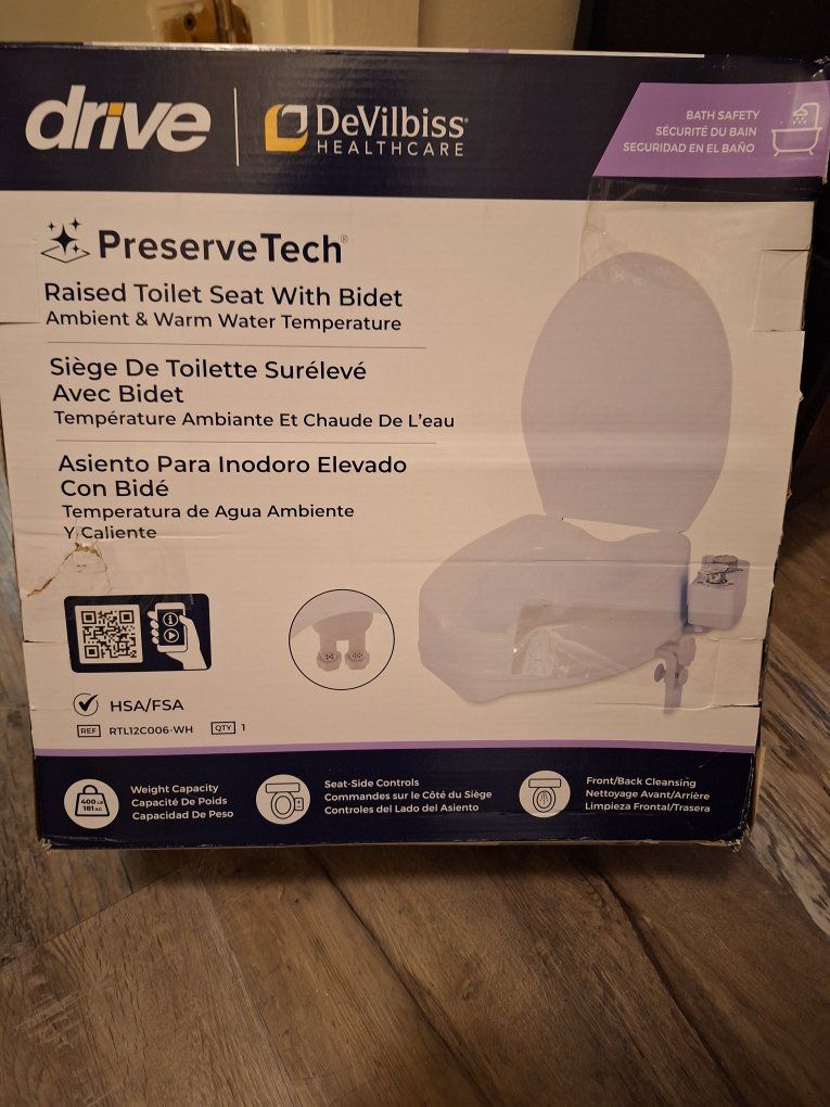 Drive DeVilbiss Preserve Tech Raised Toilet Seat with Bidet Ambient & Warm Water Temperature