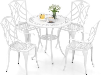 White Outdoor Patio Dining Set – Table + 4 Chairs