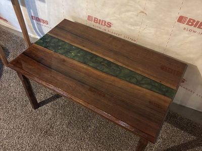 Handmade Black Walnut Live Edge River Coffee Table with Green Epoxy Resin
