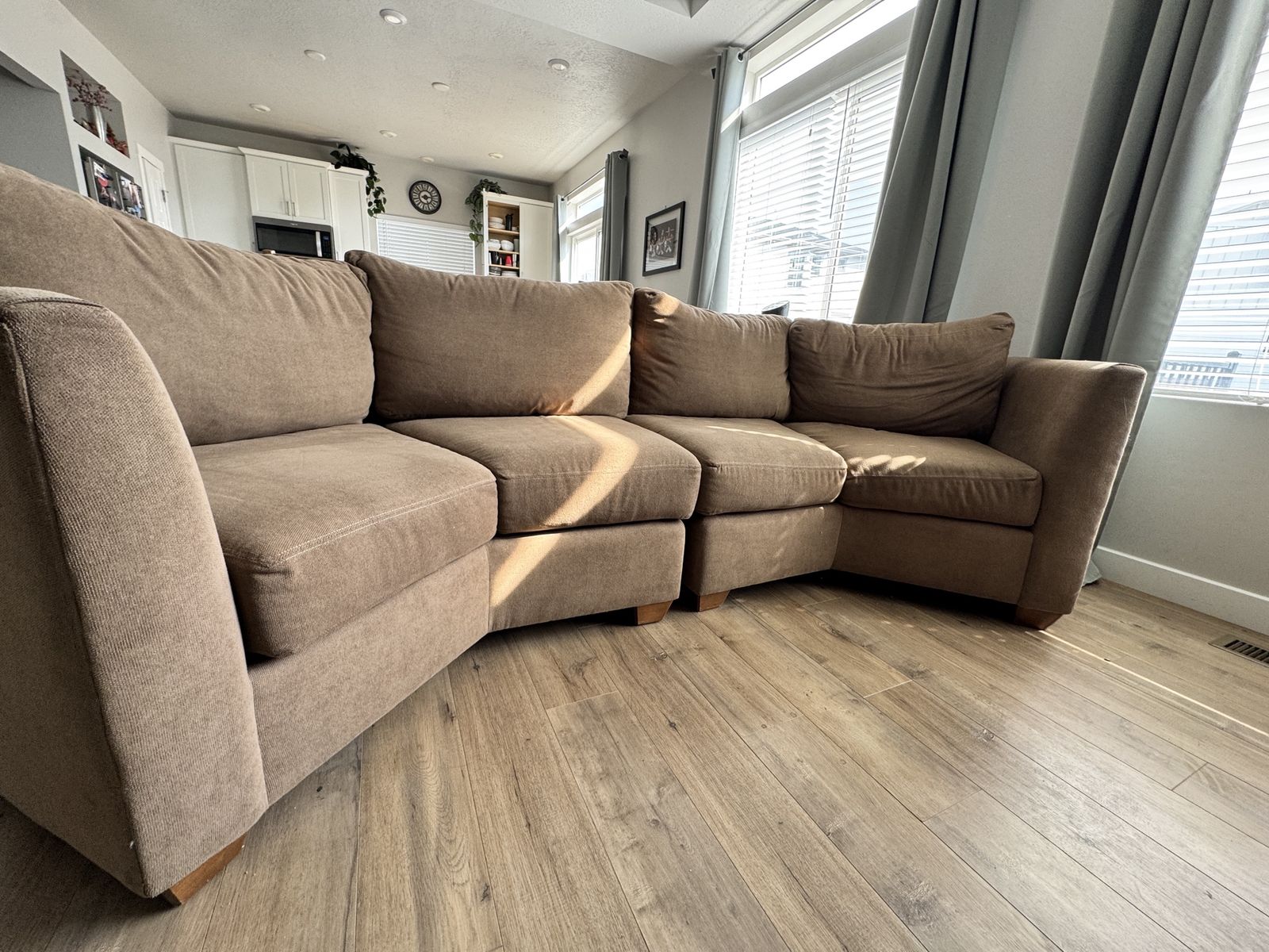 Angled Fabric Sectional Sofa - Brown / Tan 