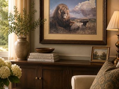Vintage Framed Lion and Lamb Print Wall Art Decor