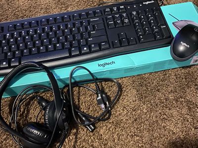 Logitech MK120 Keyboard, Mouse & H111 Headset Bundle - Wired USB, Black