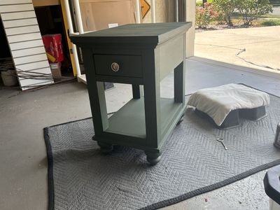Custom Painted Forest Green Wood End Table with Drawer and Shelf, Small Nightstand