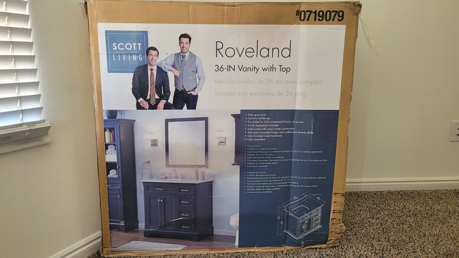 allen + roth Roveland 36-in Bathroom Vanity with Carrara Marble Top — Brand New/Unused, Dark Gray