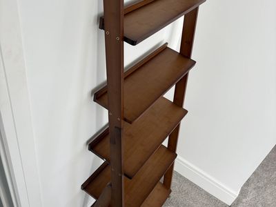Dark Wood Ladder Bookshelf - 5-Tier Leaning Storage Display Shelf